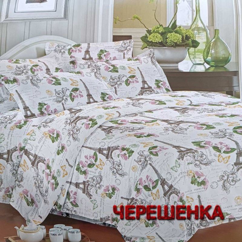 Світла тканина 220 см вінтажний принт Ейфелева вежа Париж для пошиття постільної білизни, Поліестер 75 у рулоні 60 м