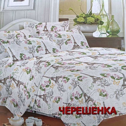 Світла тканина 220 см вінтажний принт Ейфелева вежа Париж для пошиття постільної білизни, Поліестер 75 у рулоні 60 м, фото 1