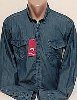 Джинсовая мужская синяя рубашка Red Lain vd-0022 Турция, мужские джинсовые рубашки на кнопках, стильная 3XL
