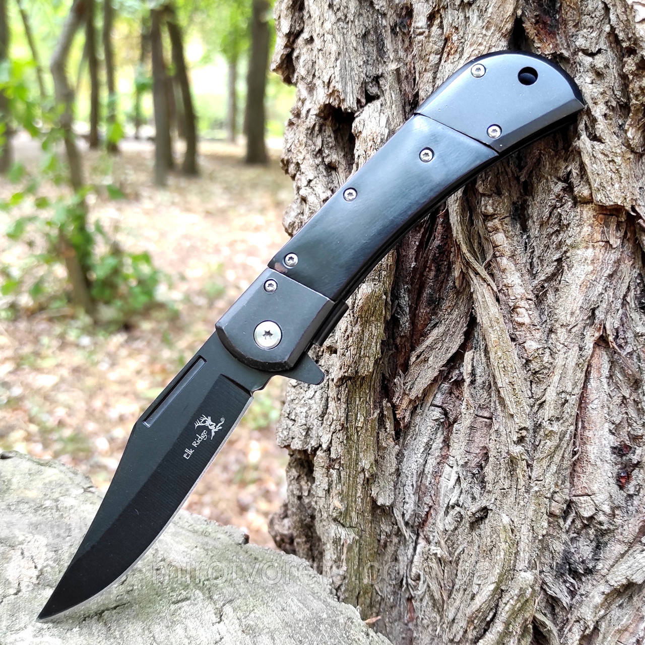 Ніж інерційний Elk Ridge black, 440, liner lock, чорний a009