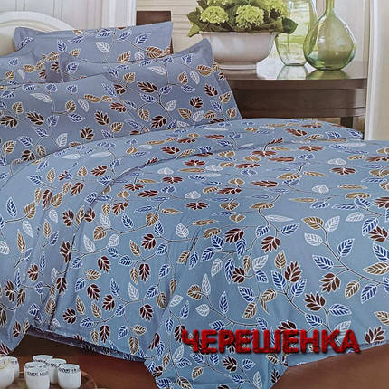 Блакитна постільна тканина 220 см із малюнком, дрібне листя, синтетична Поліестер 75 у рулоні 60 м, фото 1