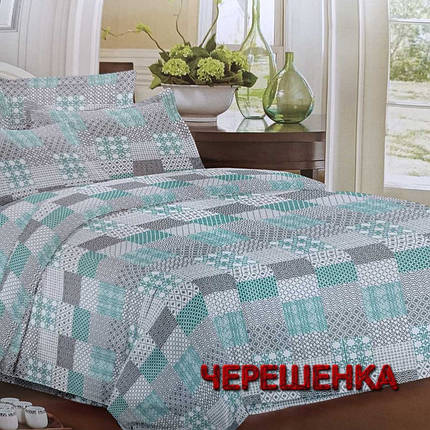 Сіро-блакитна постільна тканина 220 см синтетична з малюнком у стилі печворк, Поліестер 75 у рулоні 60 м, фото 1