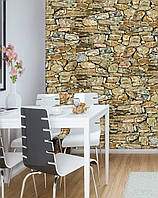 Флизелиновые фотообои в гостиную с камином 206x275 см Коричневая стена под камень (20401VEA) +клей