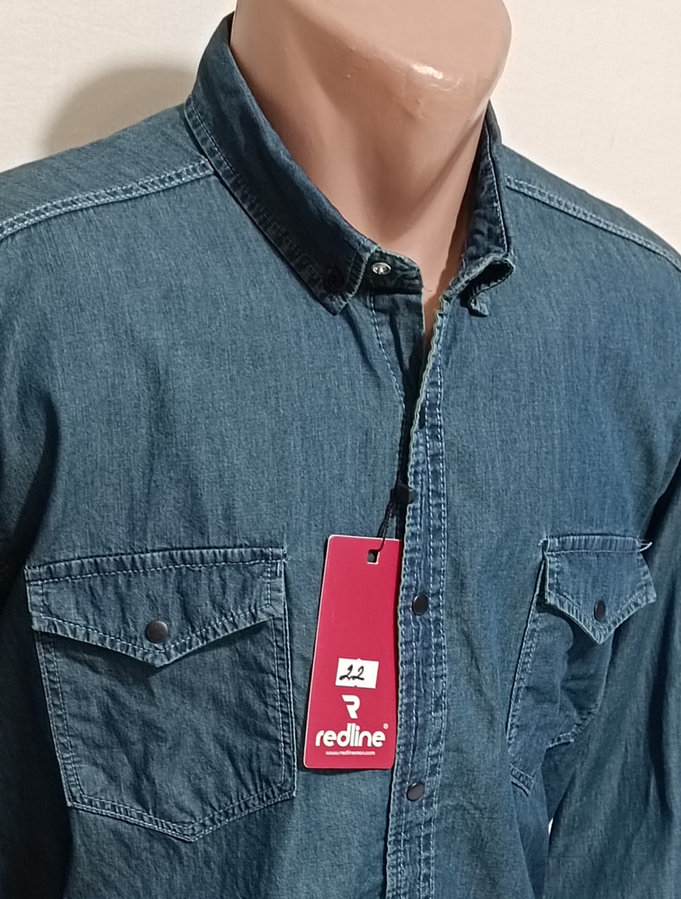 Джинсовая мужская синяя рубашка Red Lain vd-0022 Турция, мужские джинсовые рубашки на кнопках, стильная 3XL - фото 7 - id-p1946908916