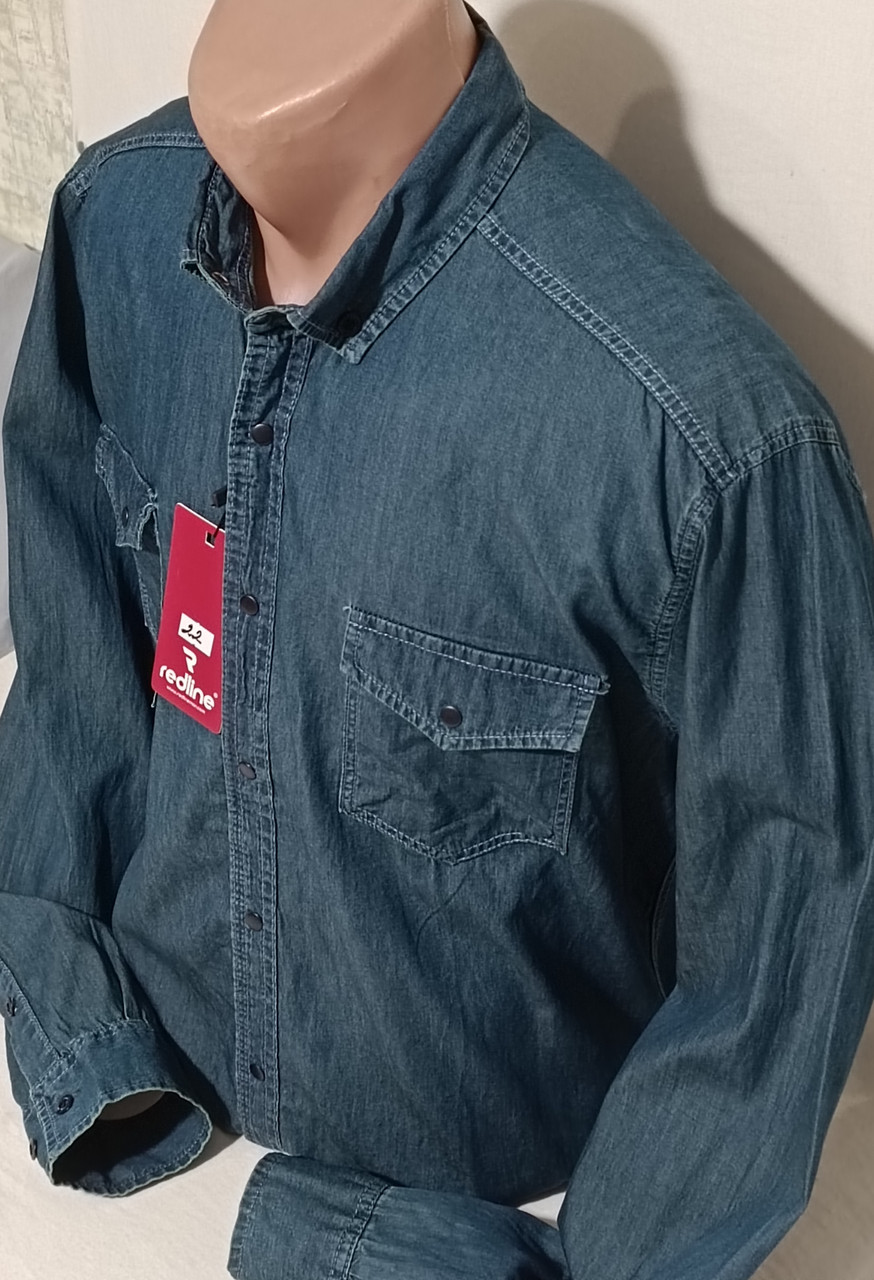 Джинсовая мужская синяя рубашка Red Lain vd-0022 Турция, мужские джинсовые рубашки на кнопках, стильная 3XL - фото 8 - id-p1946908916