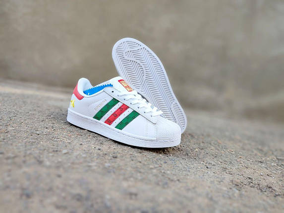 Кросівки ADIDAS SuperStar Gucci білі суперстар адідас з кольоровими вставками унісекс, фото 1