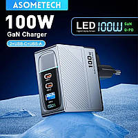 Сетевое зарядное устройство Asometech 100W GAN (2xType-C + USB-A) Display