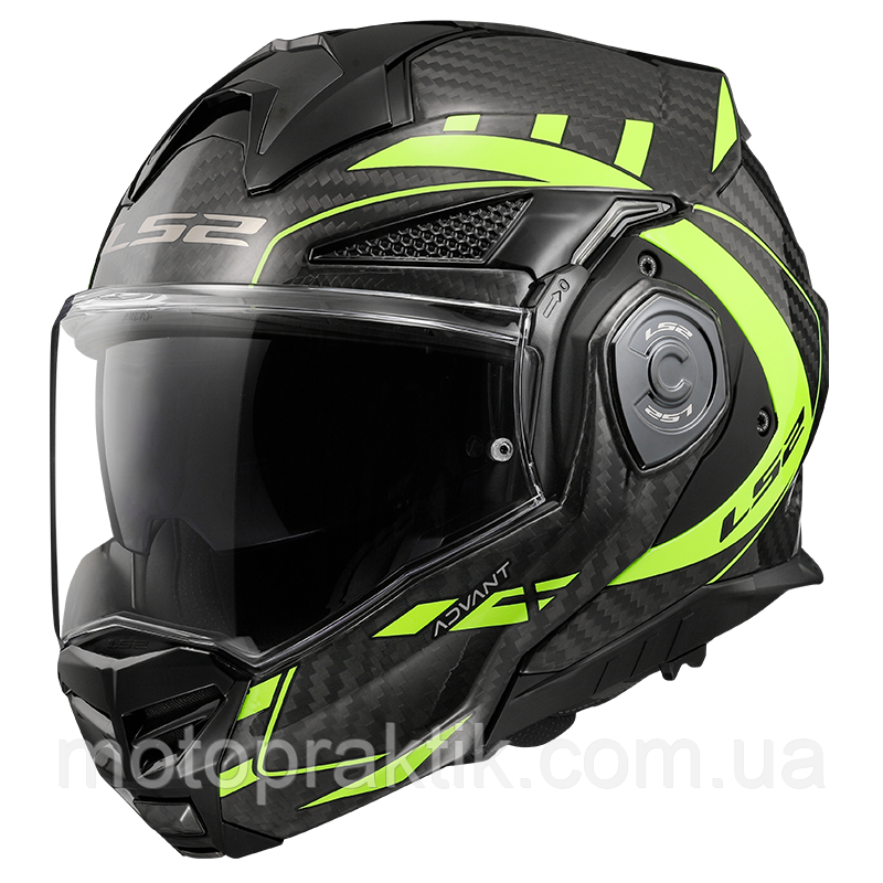 LS2 FF901 Advant X CARBON Future Hi-Vis Yellow, XS Мотошолом модуляр (трансформер) з окулярами