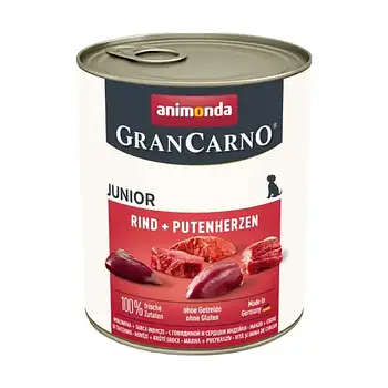 Вологий корм для цуценят Animonda GranCarno Junior Beef + Turkey hearts | 800 г (яловичина та індичка)