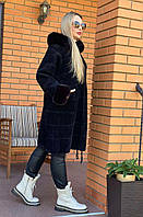 Альпака Женское пальто кардиган из натуральной шерсти с мехом Размеры 54-62