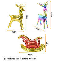 Стоячий фольгированный шарик КНР (82х45 см) Сани с оленями