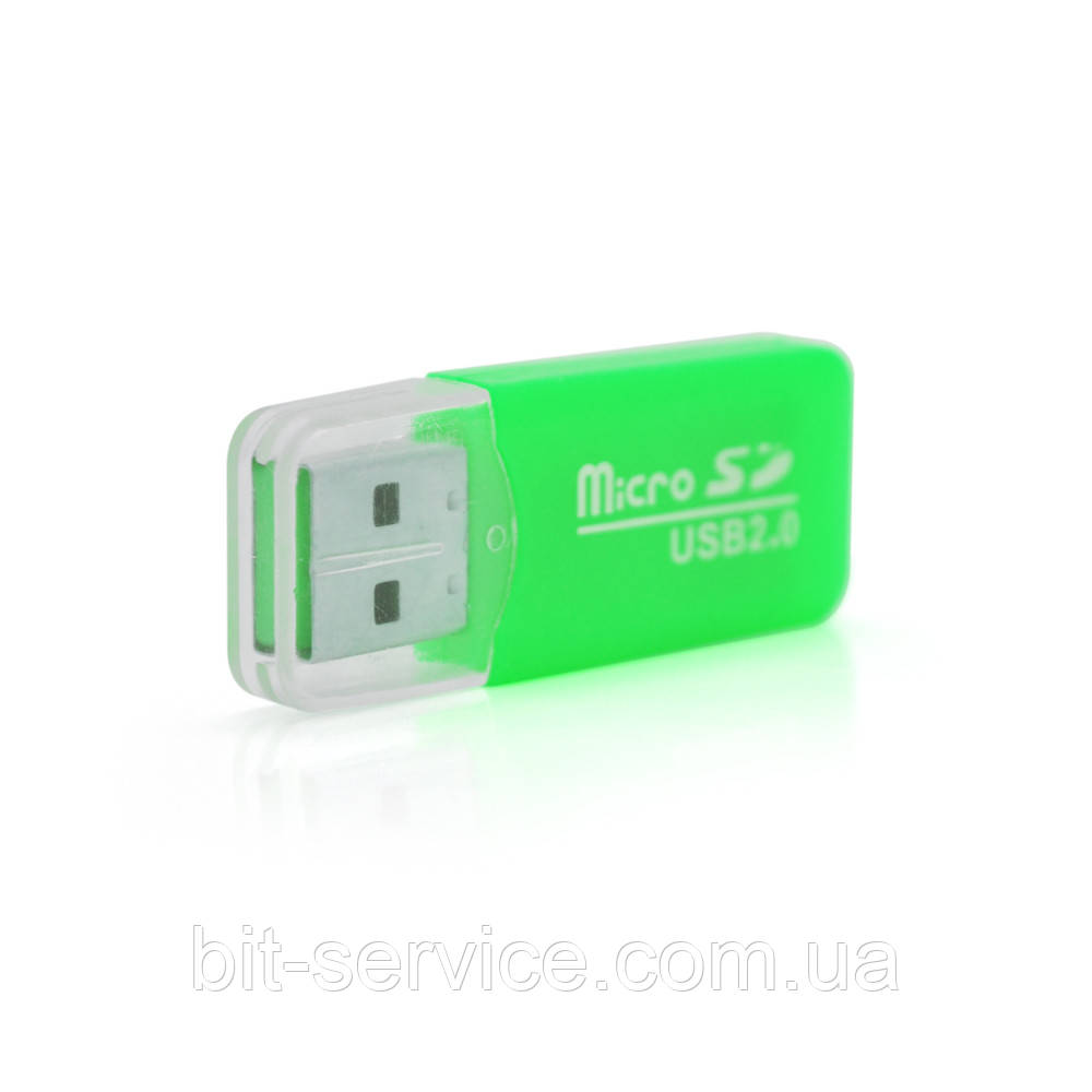 Кардрідер універсальний MERLION CRD-1GR TF / Micro SD, USB2.0, Green, OEM Q1500