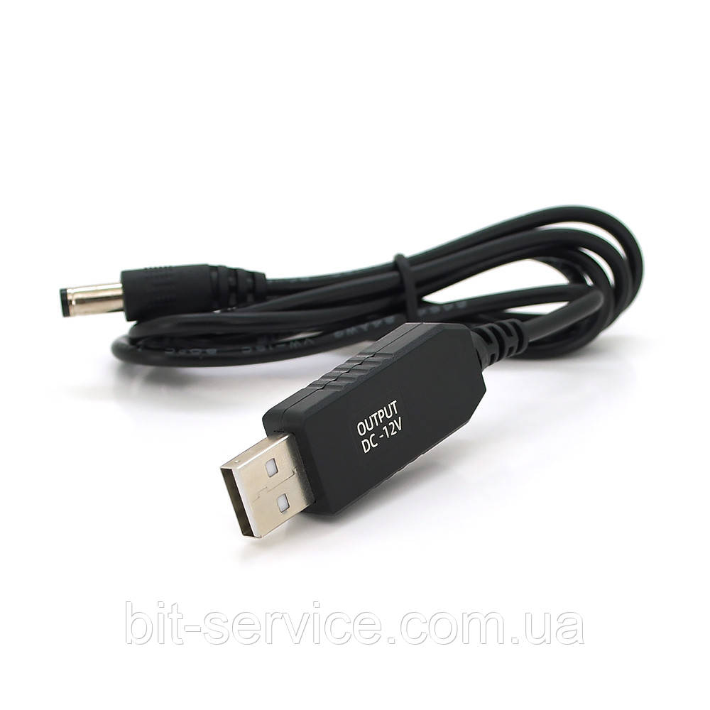 Кабель для роутера 5.5/2.5 mm (M) => USB2.0 (Out: 12V), 1 м, Black, OEM