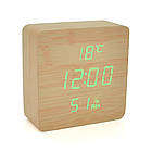 Електронний годинник VST-872S Wooden (Yellow), з датчиком температури та вологості, будильник, живлення від