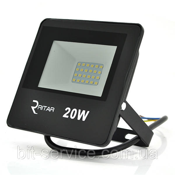 Прожектор SLIM LED RITAR RT-FLOOD20A, 20W, 24xSMD2835, IP65, 2000Lm, 6500K (100%), PF>0.9  Ra>70, 125*140*25mm