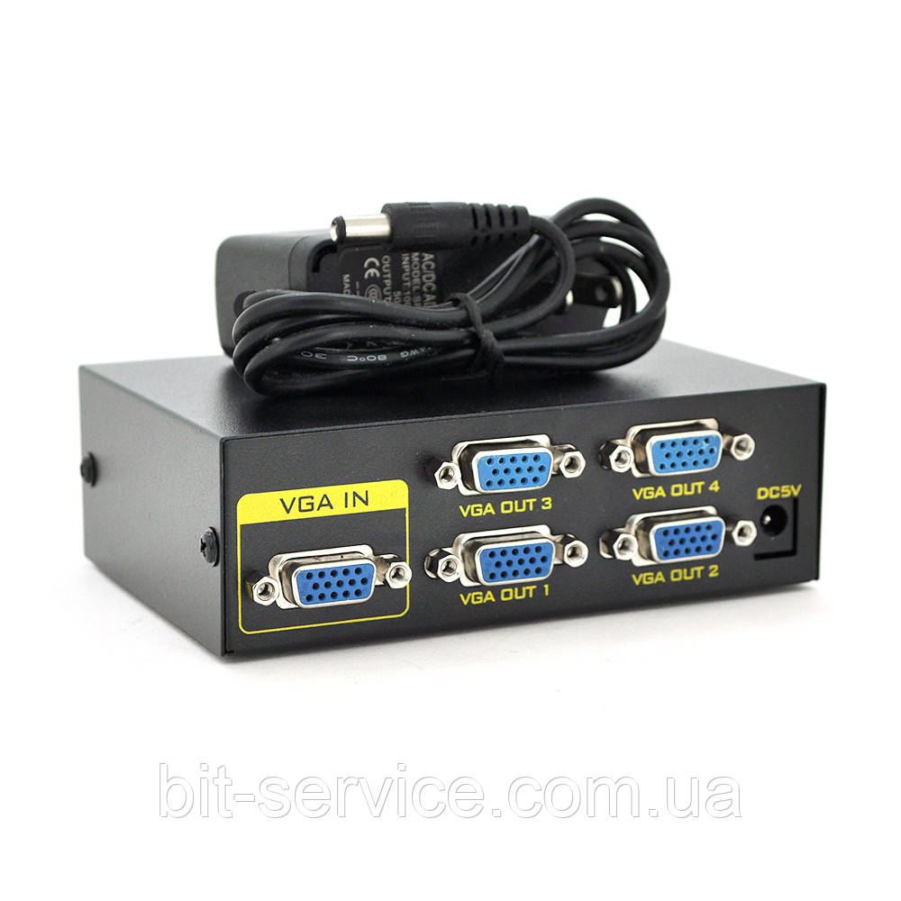 Активний спліттер VGA сигналу KV-FJ1504A  (VGA2004) 150MHz 4 Port, DC5V / 2A, Black