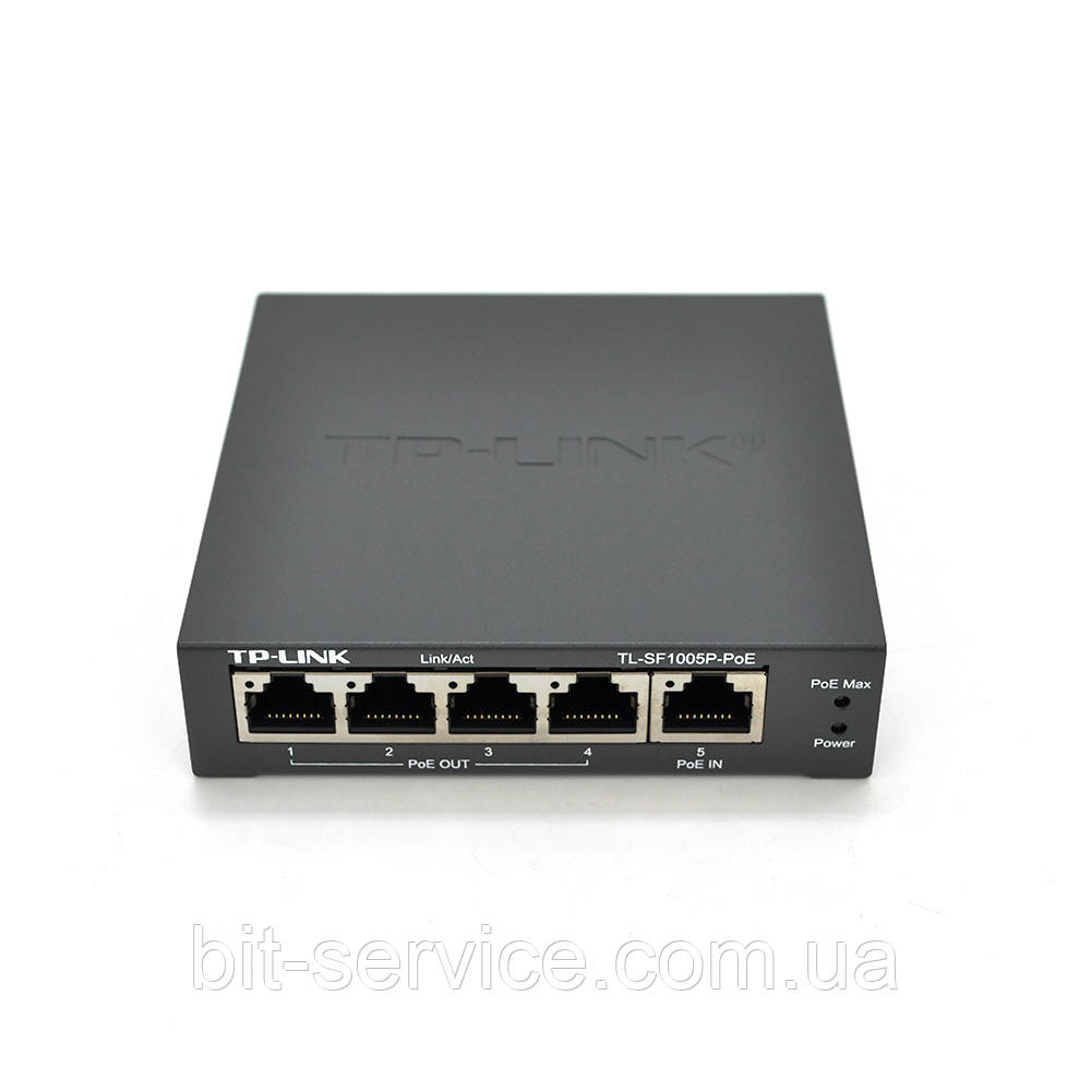 Комутатор POE 48V 4 порти POE + 1 Uplink POE IN , 48-52 V корпус-метал, Black, живлення від POE