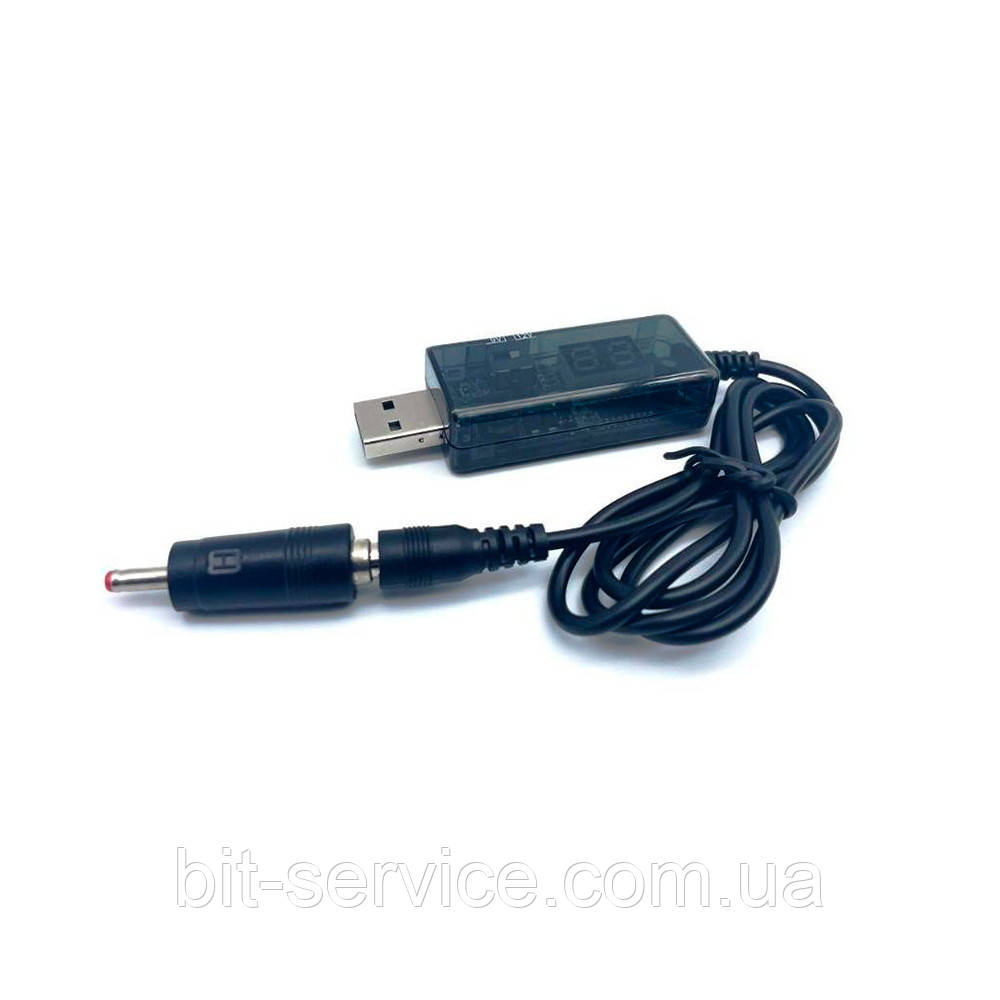 Кабель для роутера 5.5/2.5 mm (M) => USB2.0 (Out: 12V/9V) + перехідник, 1 м, Black, OEM