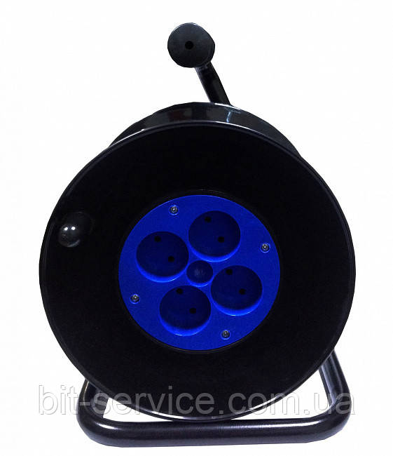 Котушка для подовжувача до 50м без кабелю на 4 гнізда без контакту, контактна група - латунь (Синя)