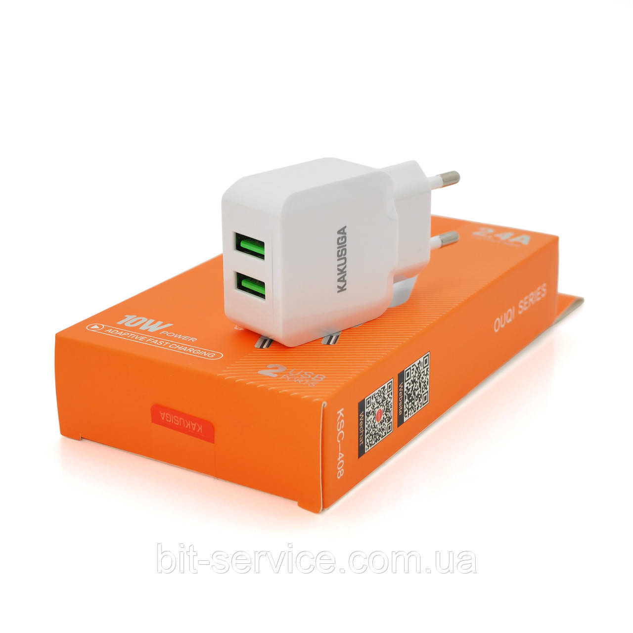 СЗУ AC100-240V iKAKU KSC-408 OUQI, 2xUSB, 2.4A, White, Box