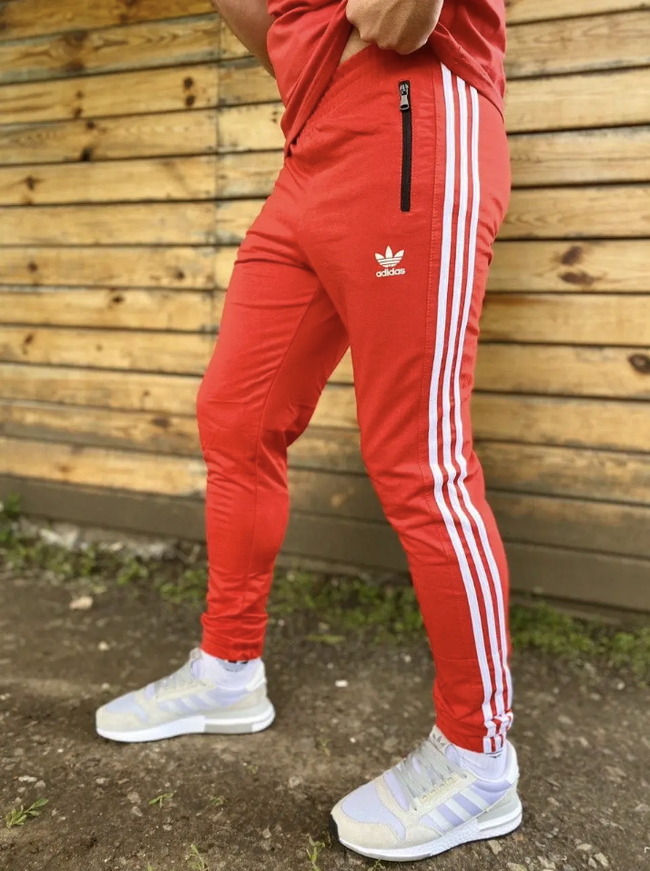 Крутой спортивный костюм Adidas красный двухнитка с лампасом Турецкие спортивные костюмы для мужчин - фото 9 - id-p1947039404