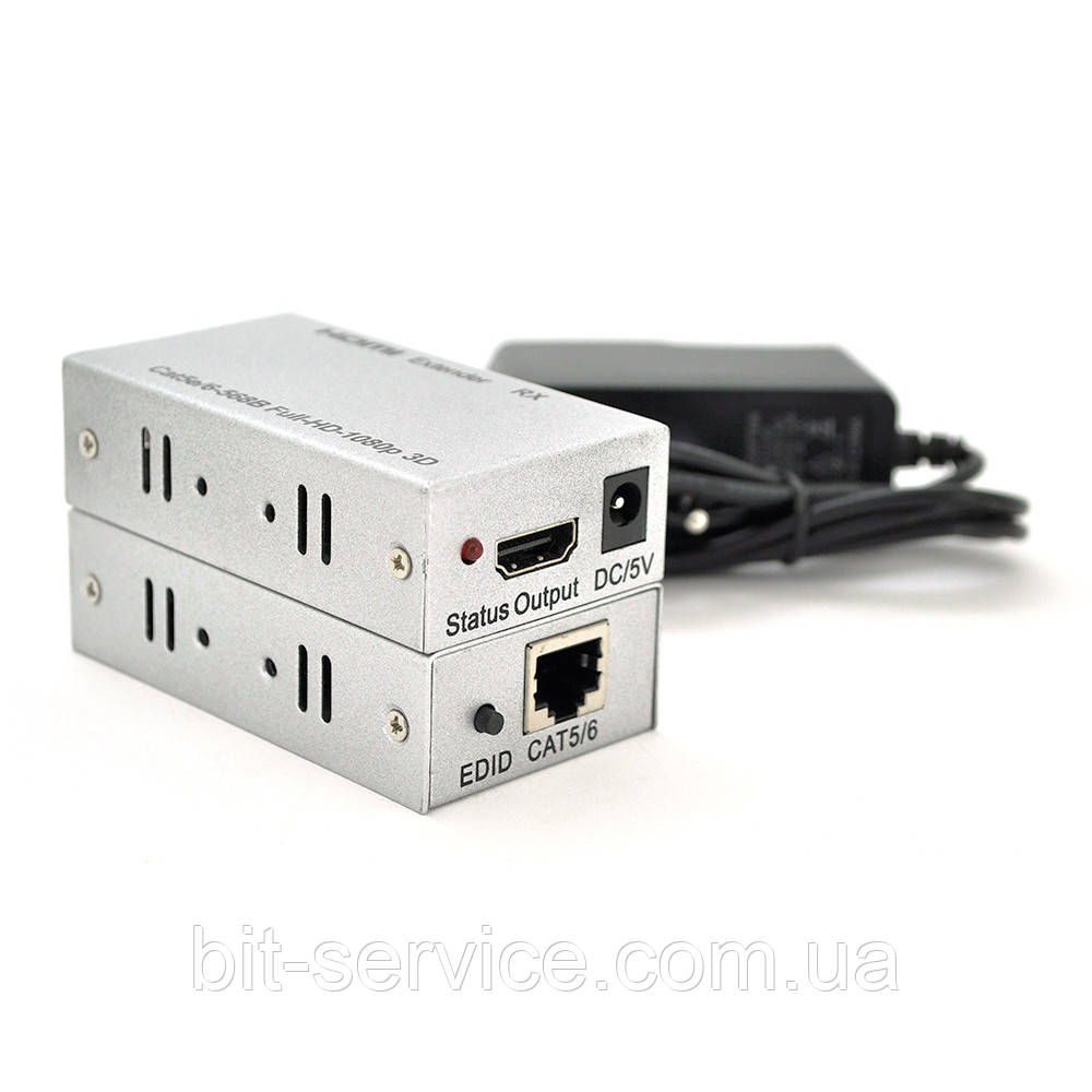 Одноканальний активний подовжувач HDMI сигналу по UTP кабелю. Дальність передавання: до 60 метрів, cat5e/cat6e