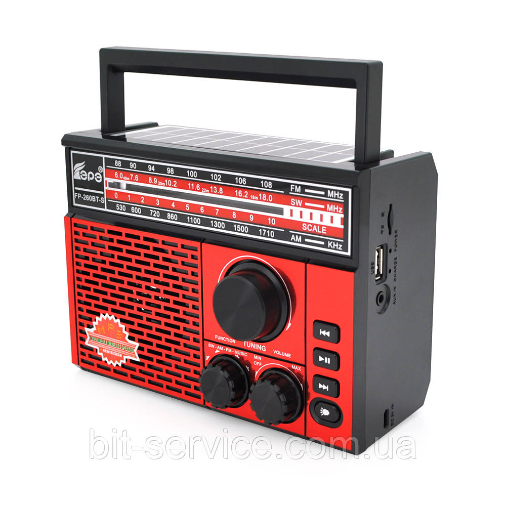 Радіо з ліхтариком FP-260BT-S, FM/AM/SW радіо, Входи: TFcard, USB, MP3-плеєр, Mix color, Box