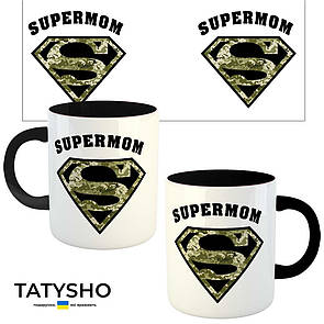 Горнятко / чашка "SUPERMOM" піксель Чорний