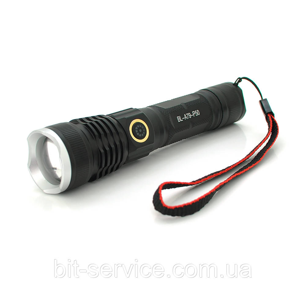 Ліхтарик Bailong BL-A79-P50, 3 режими, Zoom, алюміній, акум 18650, USB кабель, BOX