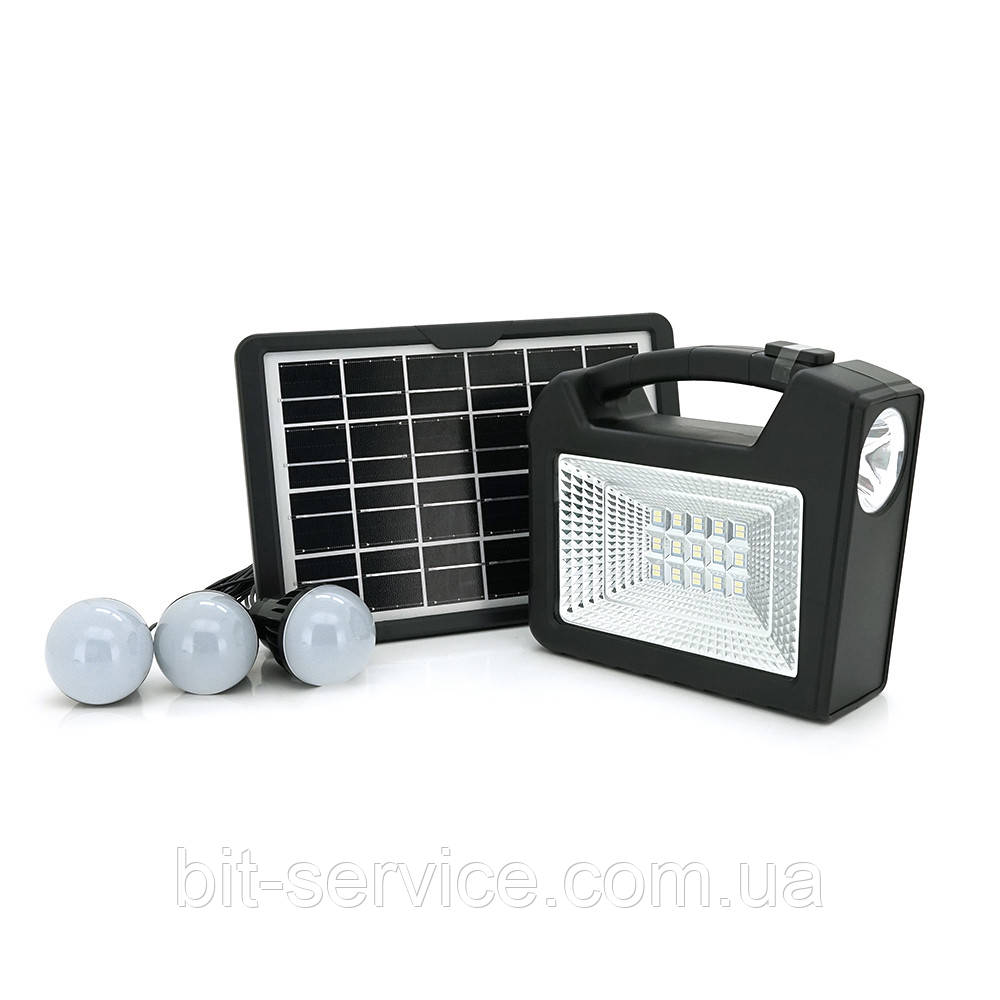 Переносний ліхтар GD-103+ Solar, 1+1 режим, 1+15Led, вбудований аккум-Powerbank 10000mAh, 2USB, 3 лампочки 3W,