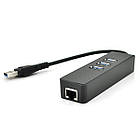 Хаб USB 3.0, 3 порти USB 3.0 + 1 порт Ethernet, Black, BOX