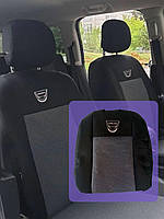 Авточехлы для Dacia Logan (цельный) 2013 для кресла черно-серые, накидки на сиденья из автоткани