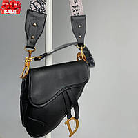 Модная женская сумка через плечо Dior Saddle не большого размера черного цвета на одно отделение высокое