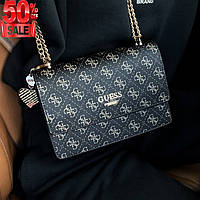 Cумка женская черная Guess с цепочкой сумка брендовая удобная классическая высокое качество