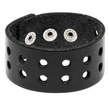 Широкий браслет з натуральної шкіри з двома рядами декоративних отворів, фото 1