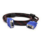 Кабель Merlion VGA 3 + 4, 3.0m, male to male (тато-тато), OD-8.2mm, 2 фериту, обплетення, круглий Black / Red,