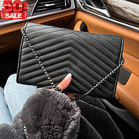 Стильная женская сумка эко кожа через плечо Yves Saint Laurent Chain Wallet черного цвета высокое качество