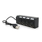 Хаб USB 2.0 4 порту з перемикачами на кожен порт, Black, 480Mbts High Speed, підтримка до 0,5ТВ, живлення від