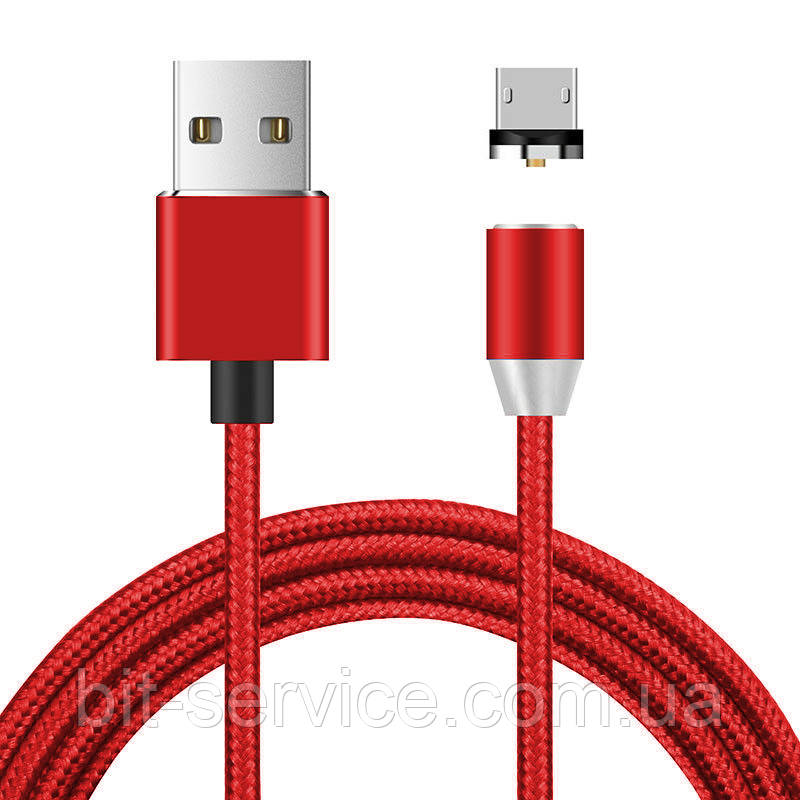Магнітний кабель Ninja USB 2.0 / Micro, 1m, 2А, індикатор заряду, тканинна оплетка, броньований, знімач, Red,