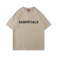 Бежевая футболка Fear Of God Essentials мужская женская унисекс с логотипом