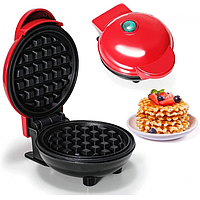 Электрическая мини вафельница WOW Waffle Maker с антипригарным покрытием Красная