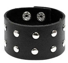 Широкий браслет з натуральної шкіри ручної роботи з декоративними металевими заклепками