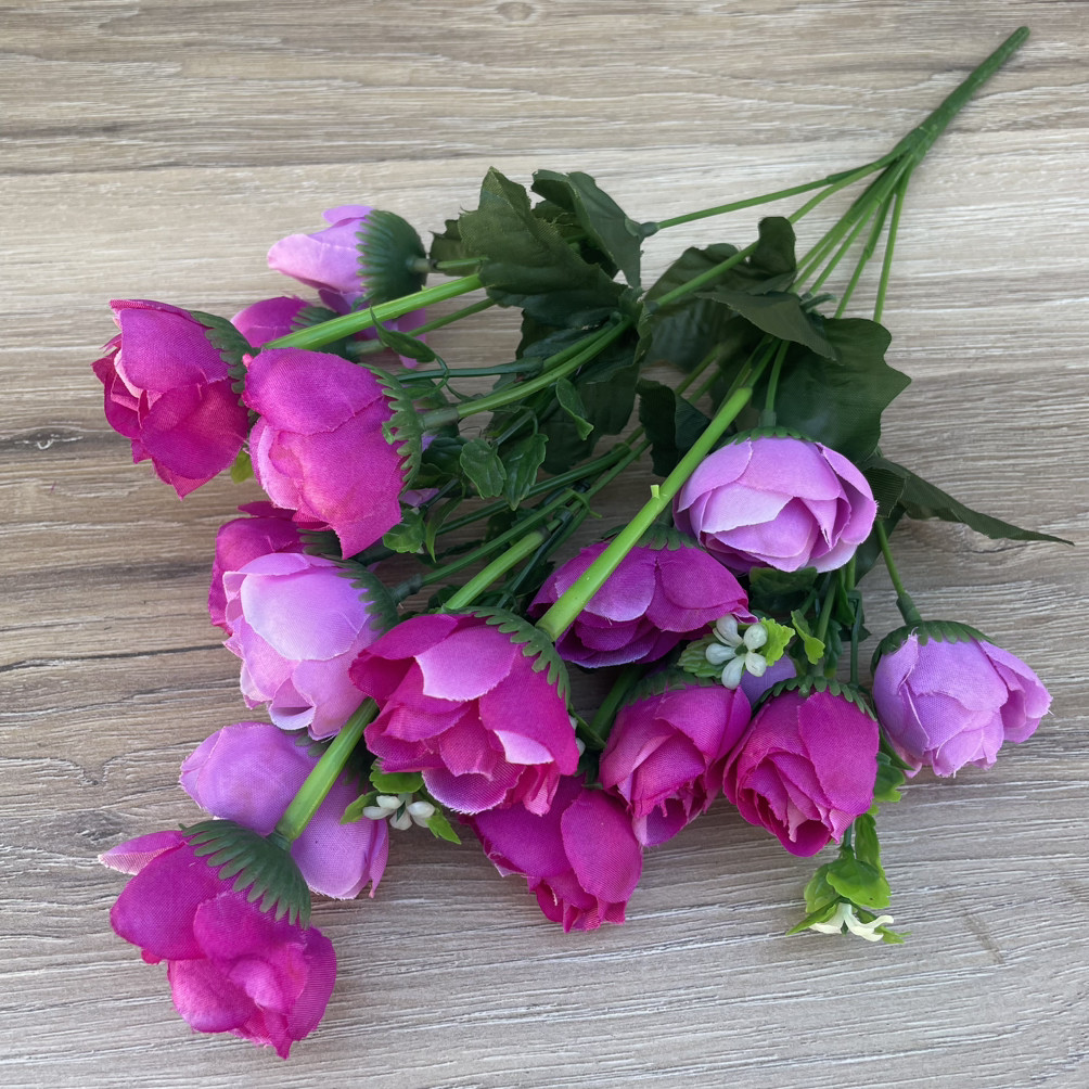 Букет лютики, бутони камелії ранінкулюс бузковий мікс 37 см, фото 1