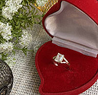 Серебряное кольцо с золотыми пластинами и фианитами