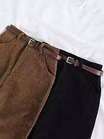 Женские стильные вельветовые штаны с высокой посадкой (черный, мокко)