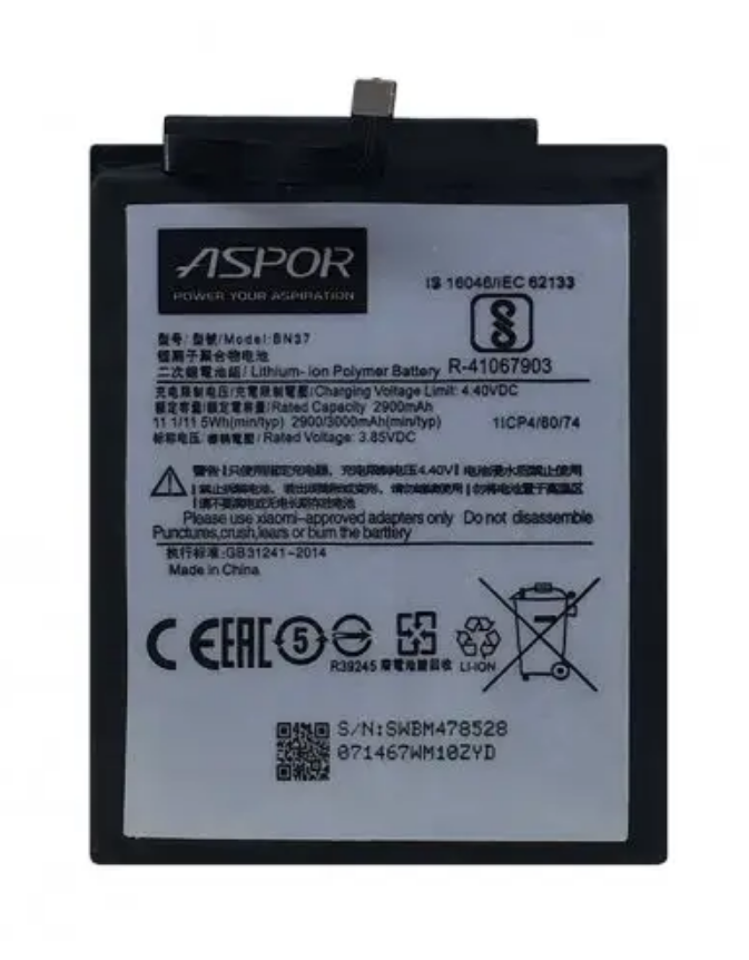 Аккумулятор Aspor original для Xiaomi Redmi 6 / 6A / m1804c3dg / m1804c3cg (BN37), фото 1