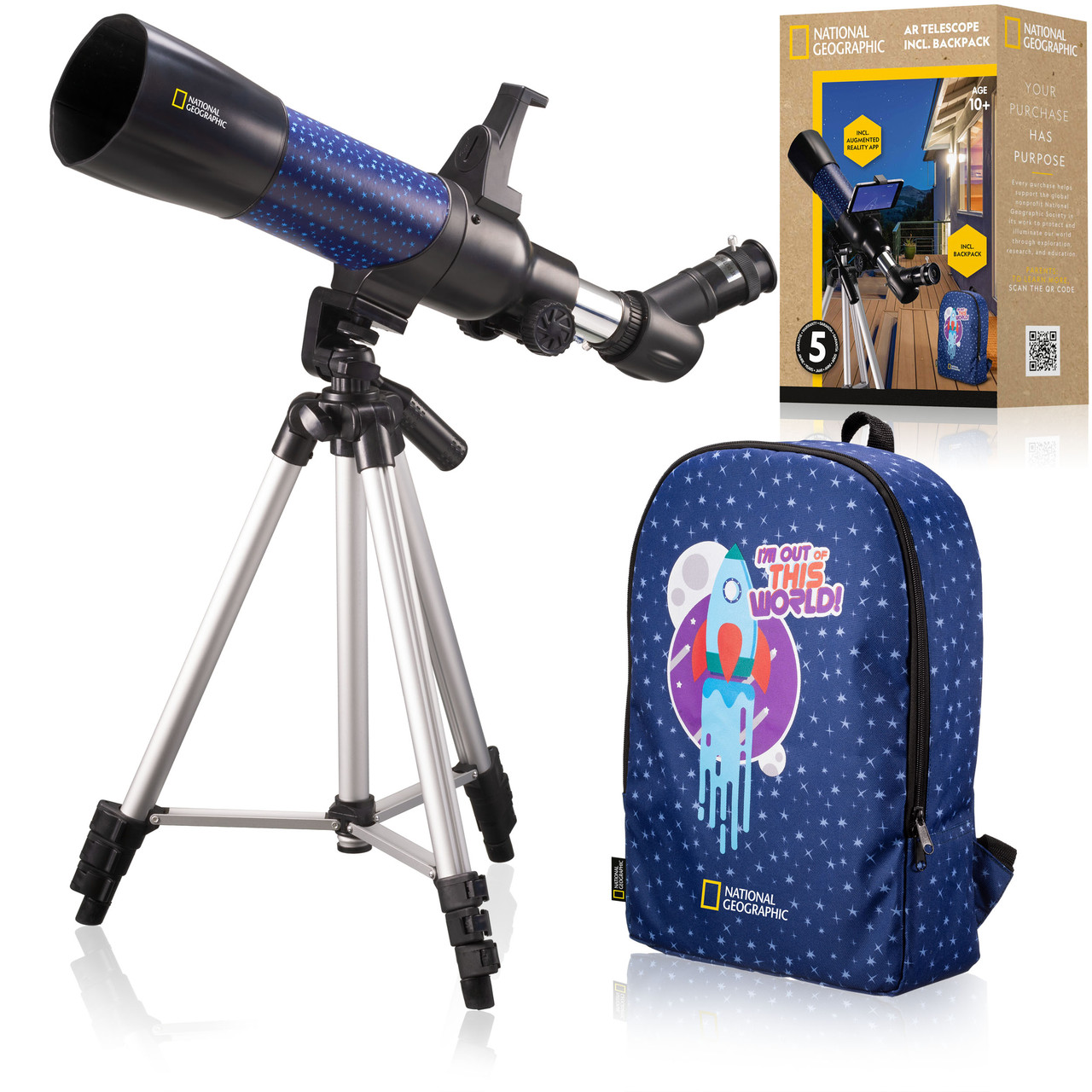 Телескоп National Geographic Junior 70/400 AR з адаптером для смартфона + рюкзак для спостереження за зірками