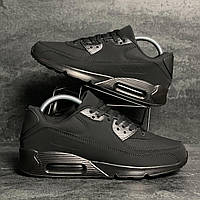 Стильні демісезонні чоловічі кросівки чорного кольору з еко-нубуку, практичні черевики на весну осінь