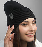 Шапка в'язана жіноча + снуд Комплект чорний Алісон 699W, фото 2