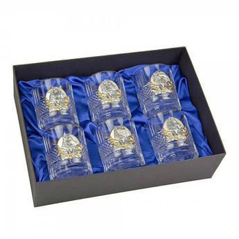 Сет кришталевих склянок "Лідер" (6 шт) накладки звірі золото Гранд Презент GPBCR6GLD